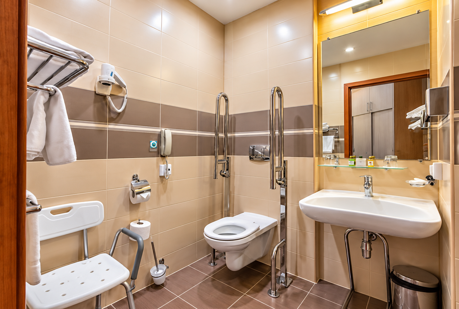 Modern accessible hotel bathroom